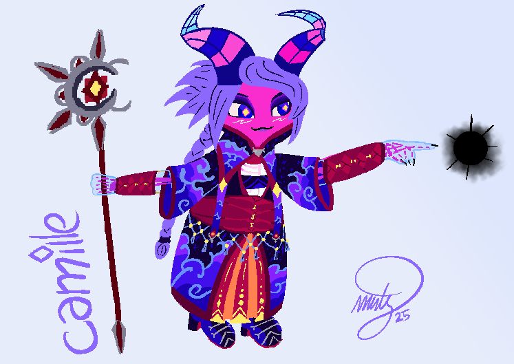 pink and purple witch casting a spell