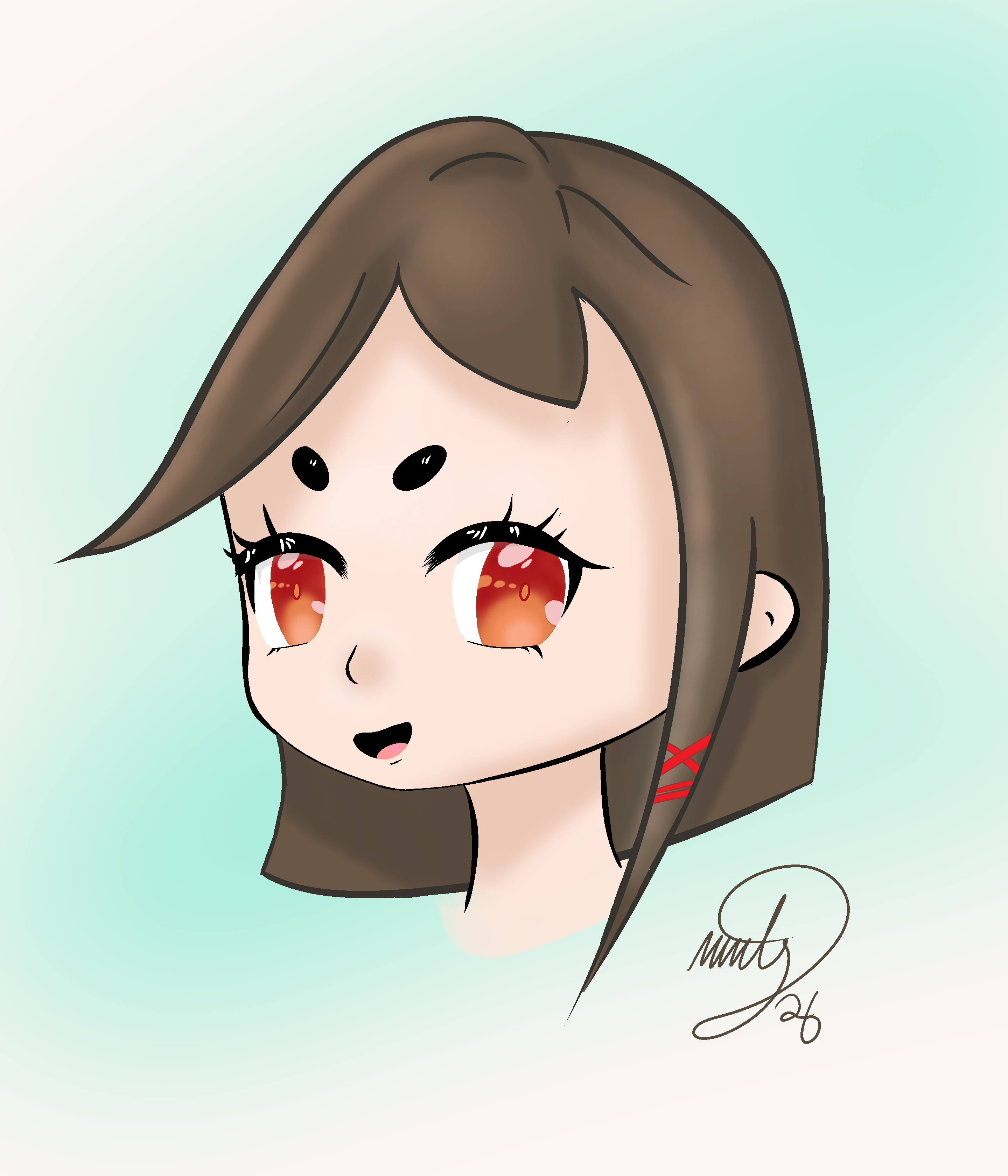a chibi drawn with sparkling red eyes