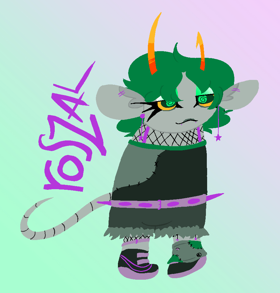 a punky homestuck troll with a green colour scheme